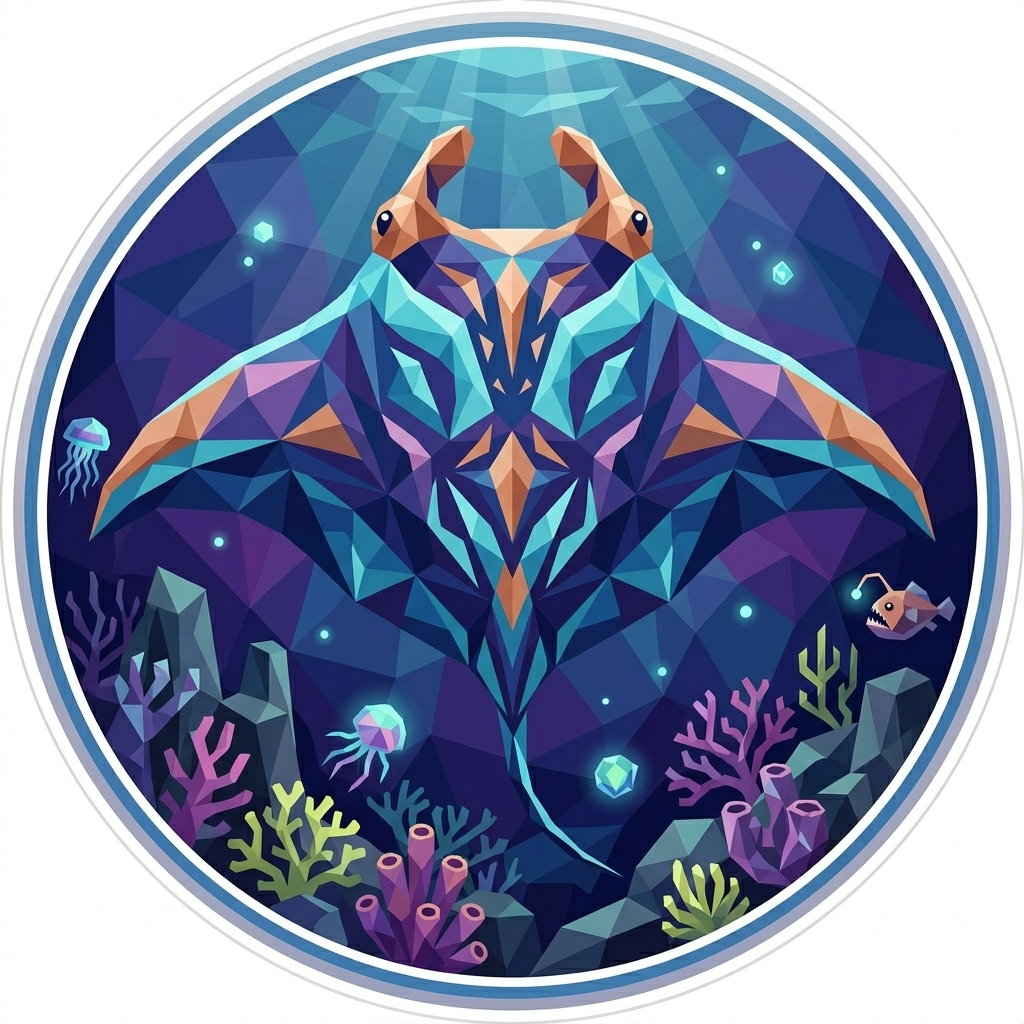 The 'Manta Ray' badge — Graceful Coder, one of Cloodit's 106 collectible badges