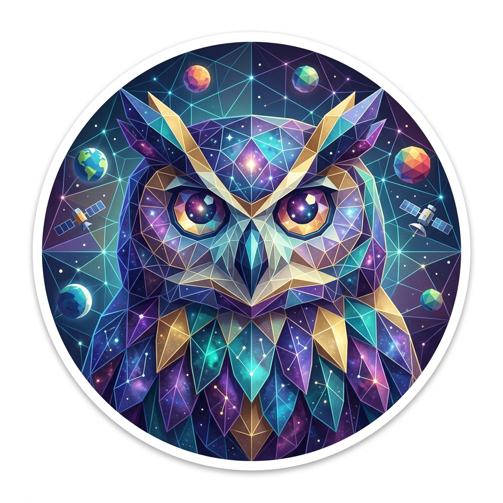 The 'Cosmic Owl' badge — Comprehension Guru, one of Cloodit's 106 collectible badges