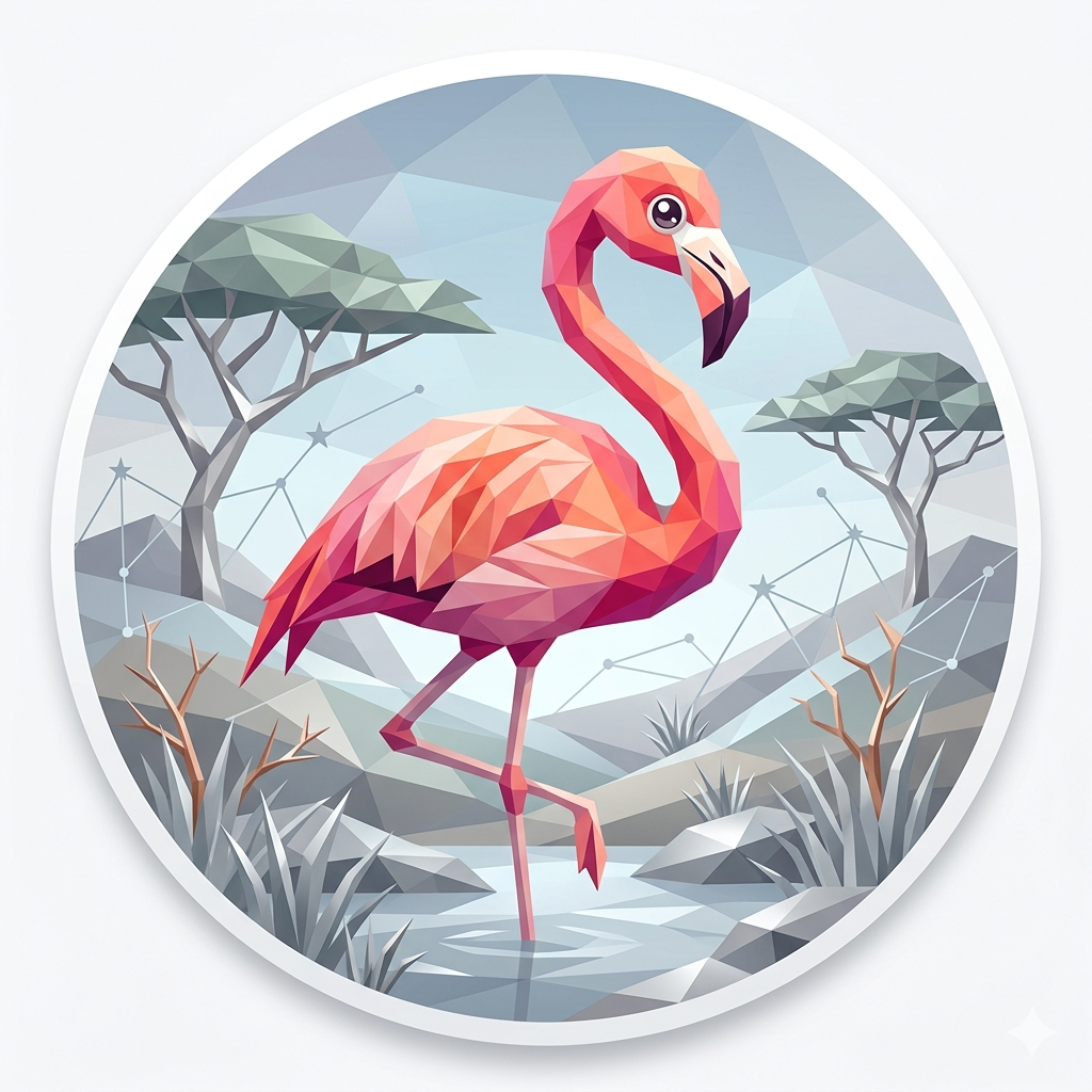 The 'Flamingo' badge — Balanced Coder, one of Cloodit's 106 collectible badges